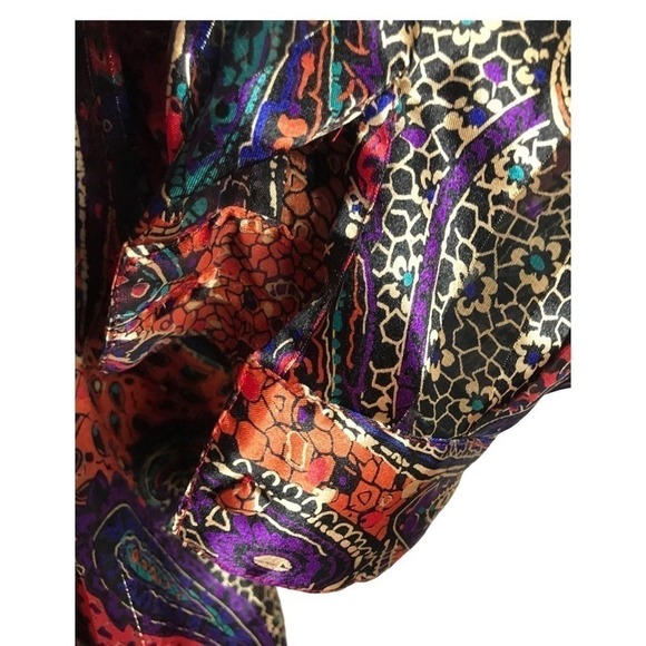 Tess 80s VTG Paisley Blouse Back Button Up Detailed Shoulders Size 10 - Picture 10 of 16